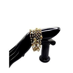 Vintage Signed Lisner Bracelet Multi-Strand Pearl Dangle Gold Beads Crystal 1950